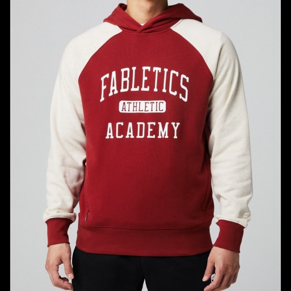 Men’s Fabletics Year Round terry hoodie sweatshirt maroon/cream XS